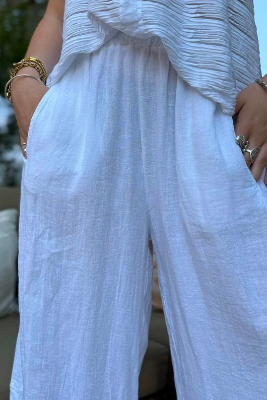 Sandbar Linen Blend Barrel Culotte Pant White